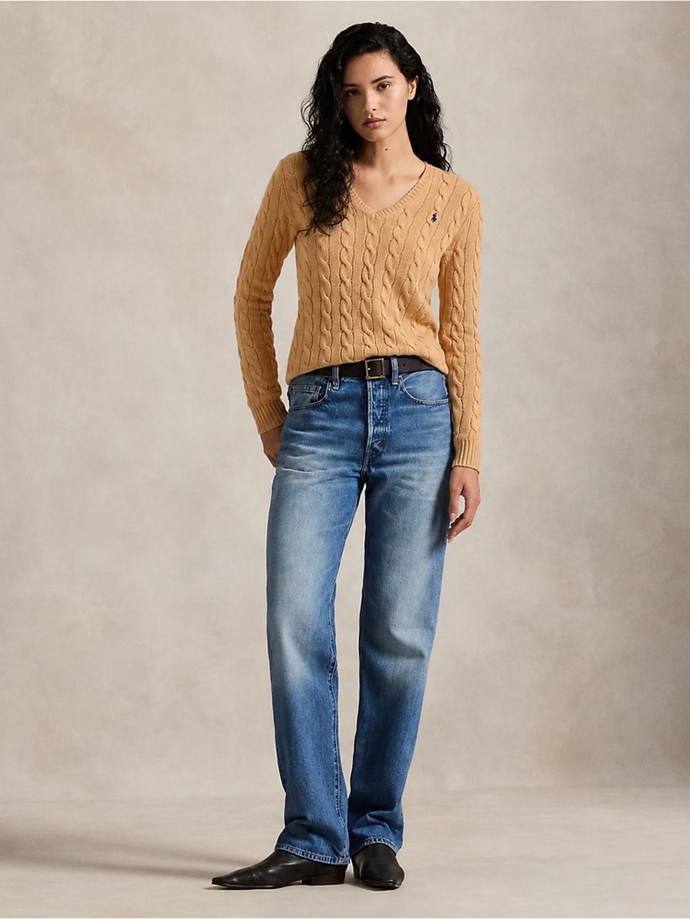 Ralph Lauren Sport 100% Cotton Cable Knit V Neck Sweater Butter Yellow 🧈 Large
